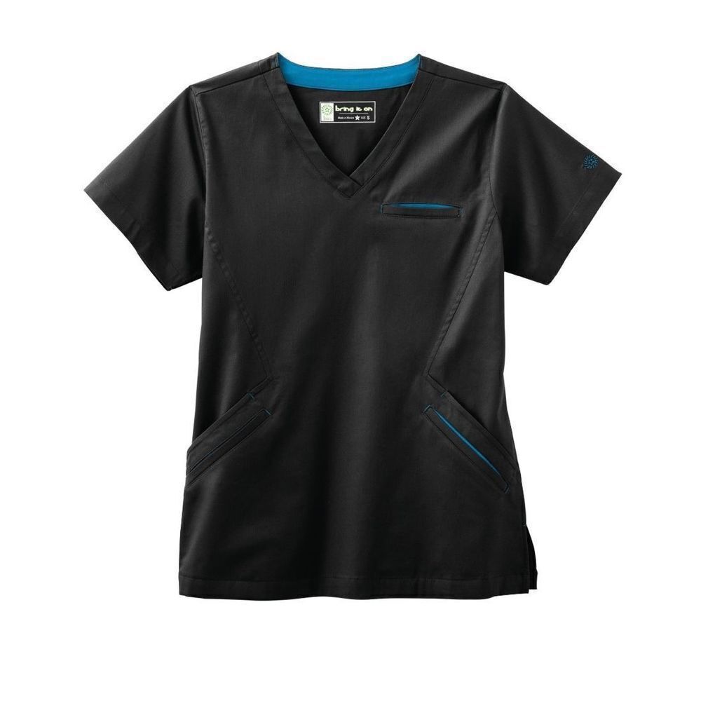 Bio Bring it On 19021 Women’s Stretch Angle V-Neck Top.‎ Size XL Black